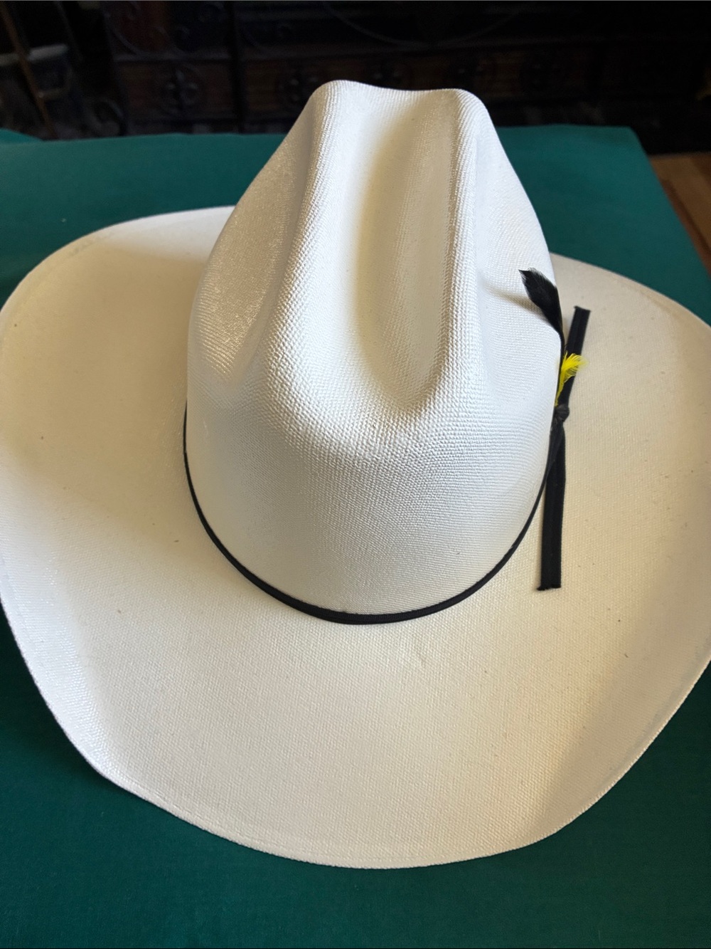 Rockmount Ranch Wear Western Straw Cowboy Hat with Black Band and feather